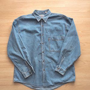Vintage Levi's Men's Blue Denim Button Up Shirt, Yellow Tab, Size XL